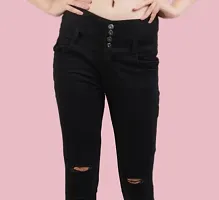 Jeancherry Regular Fit Denim Women Black Knee Cut Jeans-thumb2