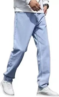 Stylish Regular Fit Denim Baggy Sky Blue Plain Jeans-thumb3