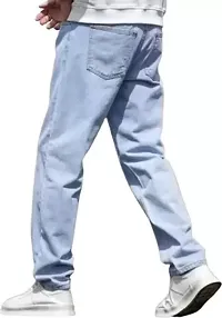 Stylish Regular Fit Denim Baggy Sky Blue Plain Jeans-thumb4