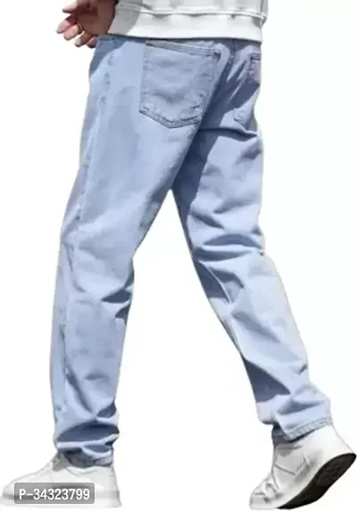 Stylish Regular Fit Denim Baggy Sky Blue Plain Jeans-thumb5