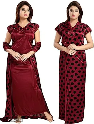 Comfortable Maroon Satin Nighty For Women Pack of 2