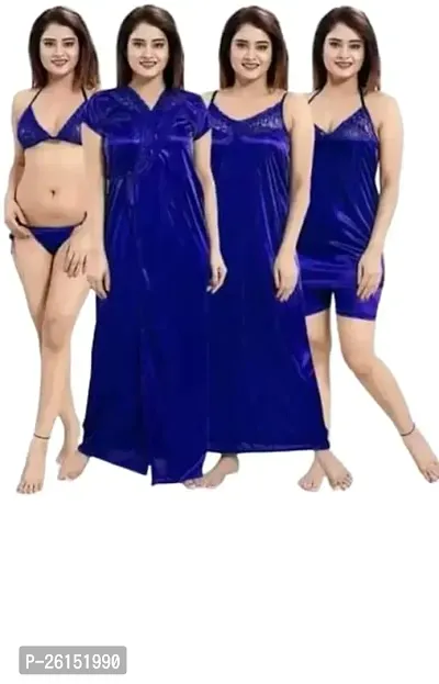 Comfortable Blue Cotton Blend Nighty Set For Women Pack of 6