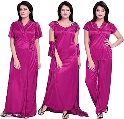 Comfortable Magenta Satin Nighty For Women Pack of 4-thumb0