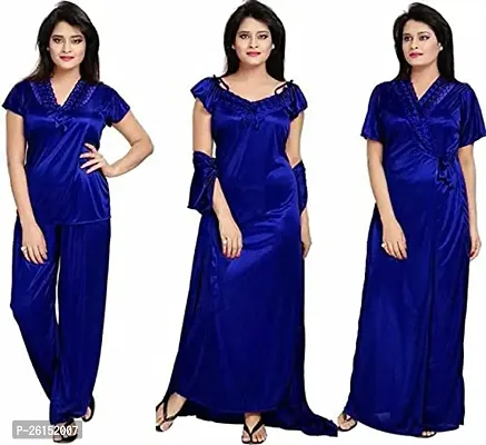 Comfortable Blue Satin Nighty For Women Pack of 4