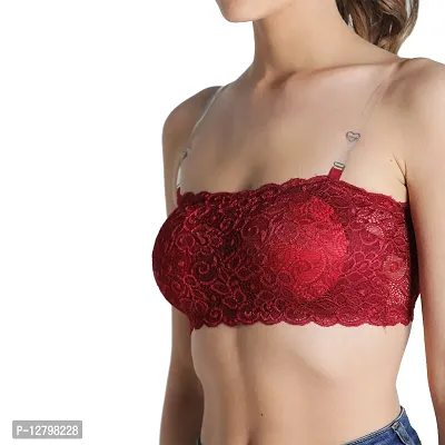 Deevaz Padded Tube Bra in Poly-Lace Fabric with Removable Transparent Straps.-thumb4