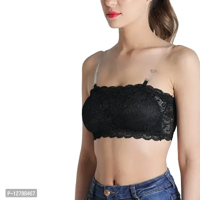 Deevaz Combo of 3 Padded Tube Bra in Red, Black  White Poly-Lace Fabric with Removable Transparent Straps-thumb3