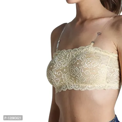 Deevaz White Padded Tube Bra In Poly-Lace Fabric With Removable Transp –