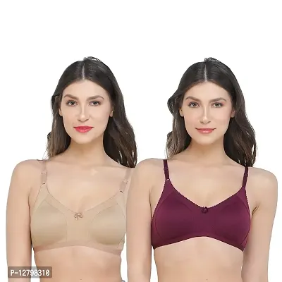 Deevaz Combo of 2 Soft Spacer Cup Full Coverage Bra in Nude  Purple Colour. (32B)