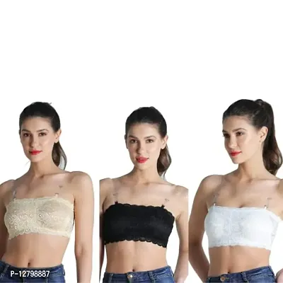 Buy Deevaz Combo of 3 Padded Tube Bra in Skin, Black White Poly-Lace Fabric  with Removable Transparent Straps. Online In India At Discounted Prices