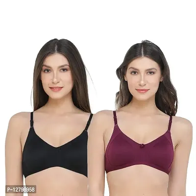 Deevaz Combo of 2 Soft Spacer Cup Full Coverage Bra in Purple  Black Colour. (32C)