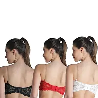 Deevaz Combo of 3 Padded Tube Bra in Red, Black  White Poly-Lace Fabric with Removable Transparent Straps-thumb1