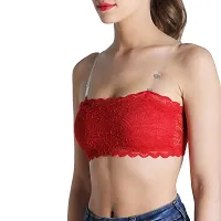 Deevaz Combo of 3 Padded Tube Bra in Red, Black  White Poly-Lace Fabric with Removable Transparent Straps-thumb3