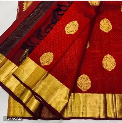 Stylish Cotton Red Saree with Blouse Piece For Women-thumb0