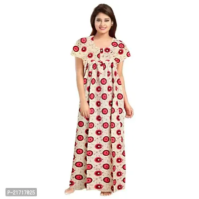 Women's Jaipuri Print Floral Printed Pure Cotton Maxi Dress Women's Nighty dressWN14-S Beige-thumb0