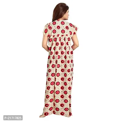 Women's Jaipuri Print Floral Printed Pure Cotton Maxi Dress Women's Nighty dressWN14-S Beige-thumb2