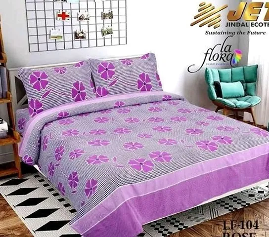 TOZO SHINE 144 TC Polycotton 3D Printed Double Bedsheet with 2 Pillow Covers (Multicolour, Size 87 x 87 Inch)
