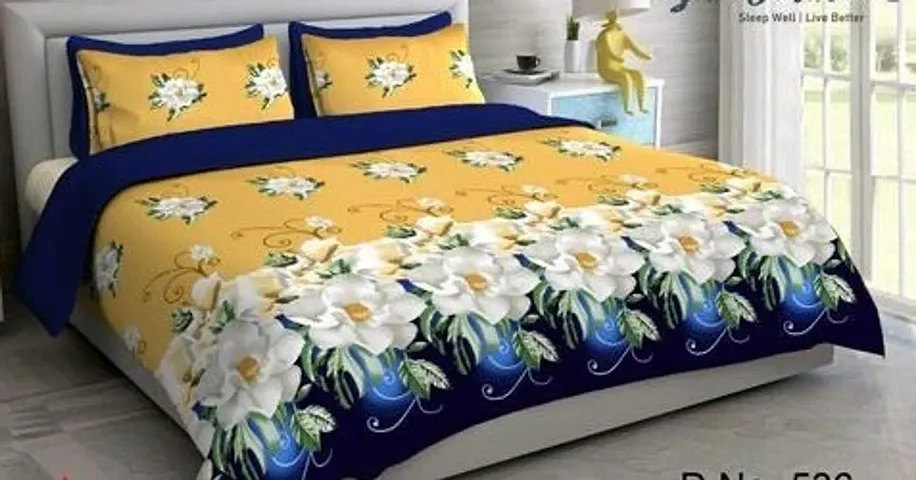 Printed Polycotton Double Bedsheet with 2 Pillow Cover