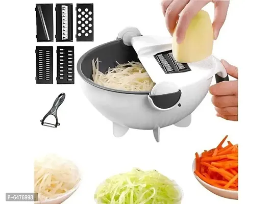 9 in 1 Vegetable Cutter with Drain Wet Basket Kitchen Shredder Grater Slicer Magic Multifunctional Rotate Vegetable Cutter Chopper-thumb1