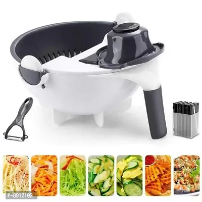 9 in 1 Plastic Rotate Vegetable Chopper/Cutter with Drain Basket, Mandoline Slicer Salad Machine Kitchen Tool Multifunctional Vegetable Slicer-thumb0