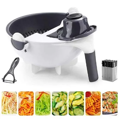 9 in 1 Plastic Rotate Vegetable Chopper/Cutter with Drain Basket, Mandoline Slicer Salad Machine Kitchen Tool Multifunctional Vegetable Slicer