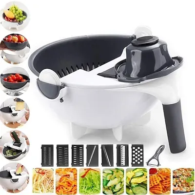 9 in 1 Vegetable Cutter with Drain Wet Basket Kitchen Shredder Grater Slicer Magic Multifunctional Rotate Vegetable Cutter Chopper