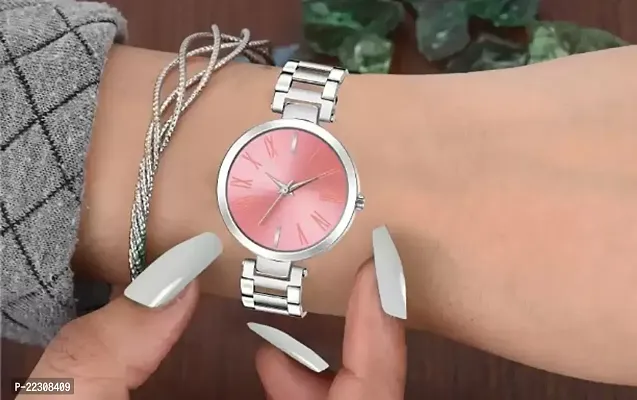 Pink Dial  Stainless Steel Pink Women Style Girls Hand Watch-thumb0