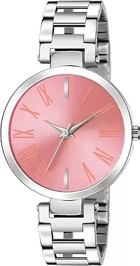 Pink Dial  Stainless Steel Pink Women Style Girls Hand Watch-thumb1