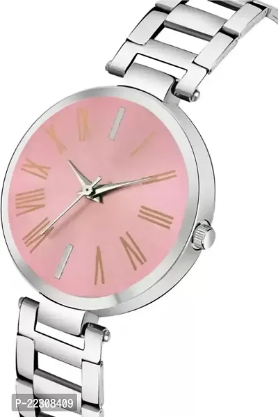 Pink Dial  Stainless Steel Pink Women Style Girls Hand Watch-thumb3