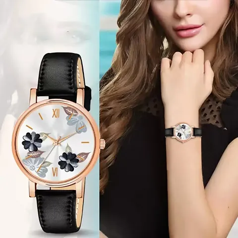 Exclusive Stylish Flower Dial And Designer Leather Strap watch for women