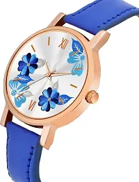 Blue Exclusive Stylish Flower Dial And Designer Leather Strap watch for women-thumb3