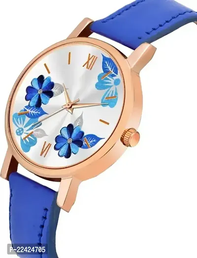 Blue Exclusive Stylish Flower Dial And Designer Leather Strap watch for women-thumb4