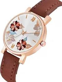 Brown Exclusive Stylish Flower Dial And Designer Leather Strap watch for women-thumb2