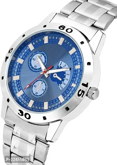 Premium Silver Dummy Chronograph Dial | Stainless Steel Chain Strap | Water Resistant | Quartz Machinery-thumb4