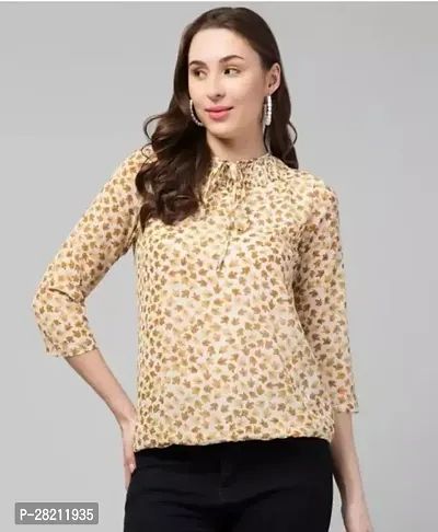 Beautiful Beige Polycotton Printed Top For Women-thumb0