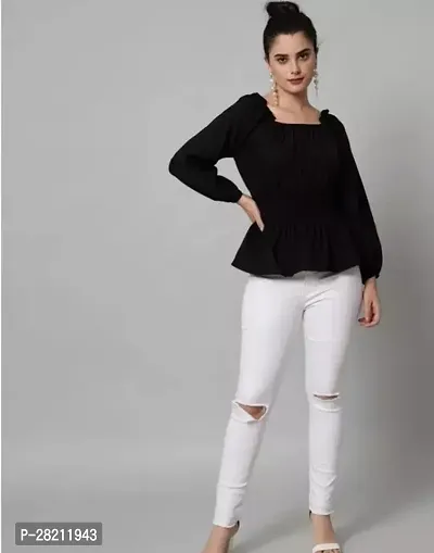 Stylish Black Rayon Solid Top For Women