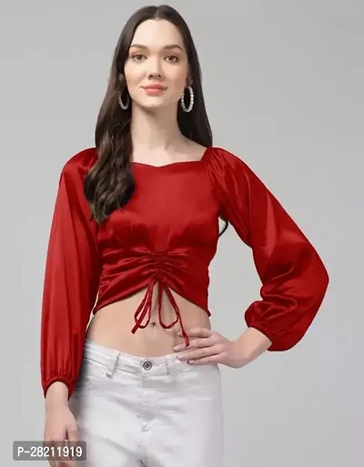 Stylish Red Crepe Solid Top For Women-thumb0