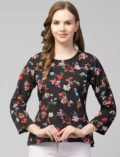 SHRASHTI Round Neck Floral Print with Full Sleeve Regular top for Women (X-Large, Black)