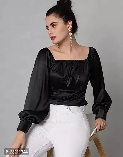Stylish Black Satin Solid Top For Women