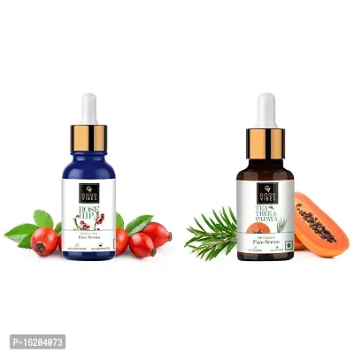 GOOD VIBES Oil Control Face Serum Rose Hip  Tea Tree - Papaya (30 + 30 ML) Face Oil  Serums (Pack Of Combo)