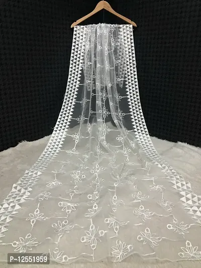 Elite White Net Embroidered Dupattas For Women