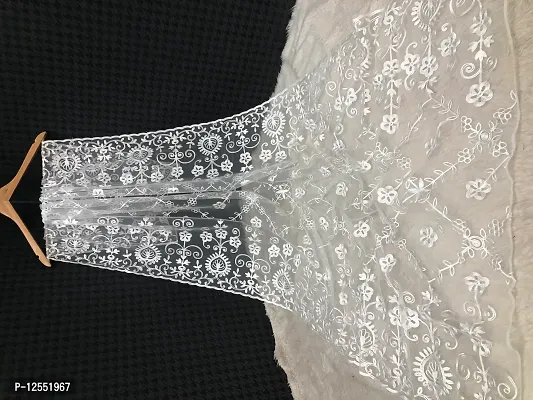 Elite White Net Embroidered Dupattas For Women