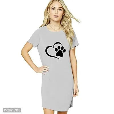 Stylish Grey Cotton Blend Printed Round Neck T-shirt Dress For Women-thumb0