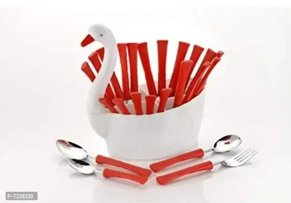 Linux For You Duck Cutlery Set Pack of 24 Spoon Set with Red Colour-thumb0