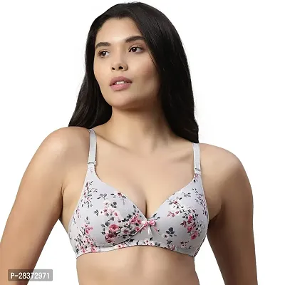 Stylish Grey Cotton Printed Bra For Women-thumb0