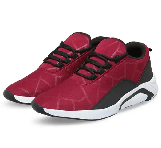 Stylish Maroon Canvas Sport Running And Walking Shoes For Men