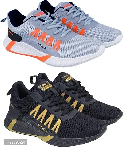 Stylish Multicoloured Canvas Sport Running And Walking Shoes For Men Pack Of 2