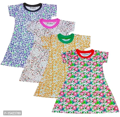 Triviso Kids Girls Cotton Frock/Dress/Basic Summer Frock for Girls 0 Month - 5 Year Pack of 4 (0-3 Months, Color_Set-1)