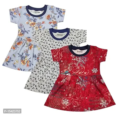 Triviso Girls Cotton Frock Dress Dailywear for 0 Months - 5 Years (Pack of 3)-thumb0