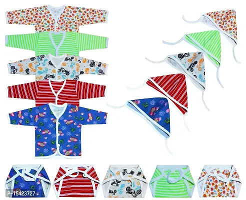 Triviso New Born Baby Gift Set of Nappies, Caps and Shirts for Boys  Girls (Pack-5; Multicolor; 0-3 Months)-thumb0