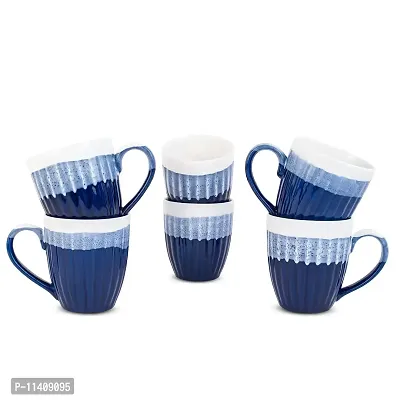 MRD Zone Exclusive Ceramic Duo Series Coffee Mugs Set, 250ML Each, Pack of 6 (White Blue)